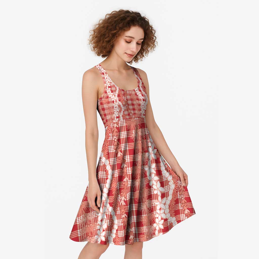 Hawaiian Ohia Lehua Lei Midi Dress Plaid Palaka Ulaula Pattern - Polynesian Pride