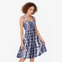 Hawaiian Ohia Lehua Lei Midi Dress Plaid Palaka Uliuli hohonu Pattern - Polynesian Pride
