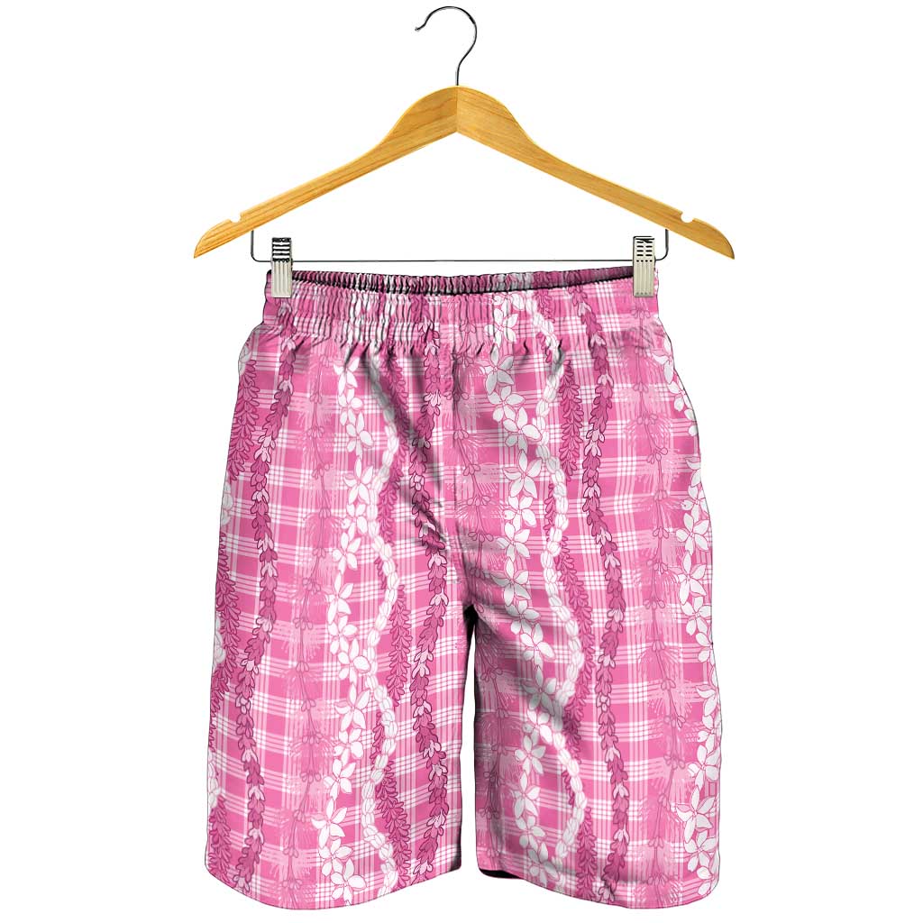 Hawaiian Ohia Lehua Lei Shorts for Men Plaid Palaka Akala Pattern LT9 - Polynesian Pride