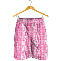 Hawaiian Ohia Lehua Lei Shorts for Men Plaid Palaka Akala Pattern LT9 - Polynesian Pride