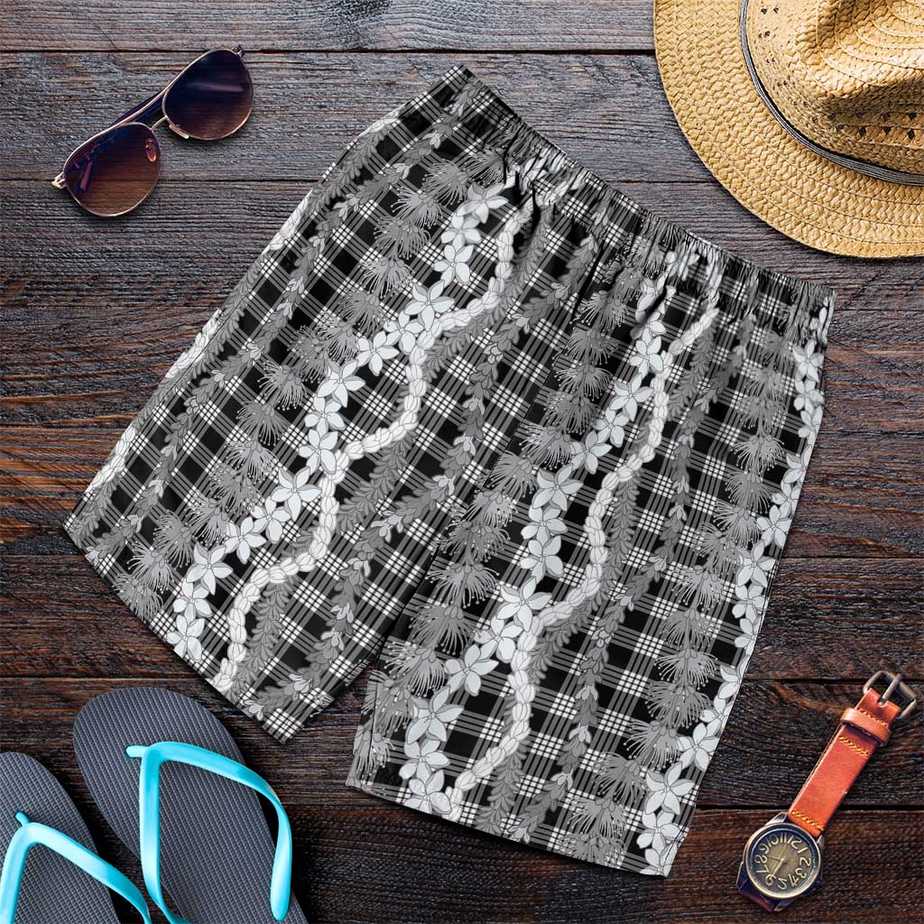 Hawaiian Ohia Lehua Lei Shorts for Men Plaid Palaka Eleele Pattern - Polynesian Pride