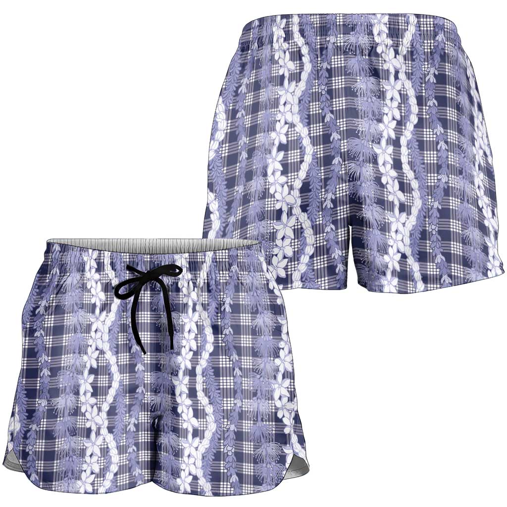 Hawaiian Ohia Lehua Lei Shorts for Women Plaid Palaka Uliuli hohonu Pattern - Polynesian Pride