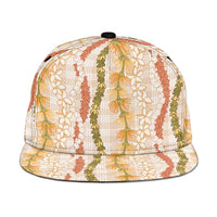 Hawaiian Ohia Lehua Lei Snapback Cap Plaid Palaka Ahiehie Pattern LT9 One Size Beige - Polynesian Pride