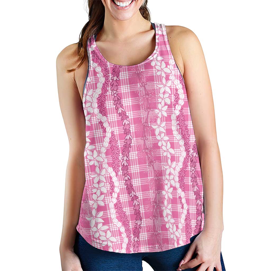 Hawaiian Ohia Lehua Lei Women Racerback Tank Plaid Palaka Akala Pattern - Polynesian Pride