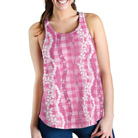 Hawaiian Ohia Lehua Lei Women Racerback Tank Plaid Palaka Akala Pattern - Polynesian Pride