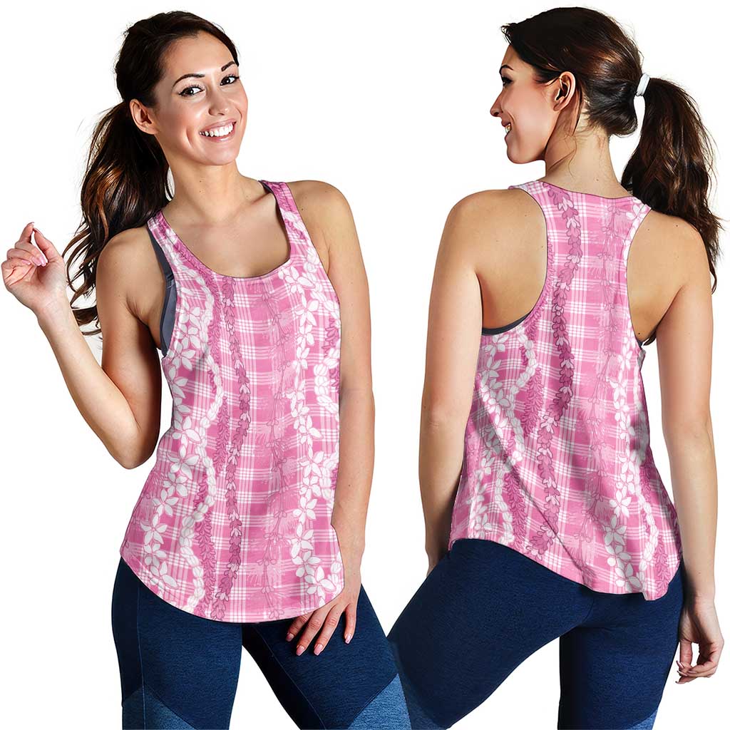 Hawaiian Ohia Lehua Lei Women Racerback Tank Plaid Palaka Akala Pattern - Polynesian Pride