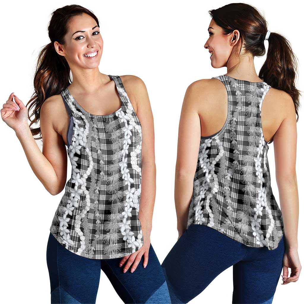 Hawaiian Ohia Lehua Lei Women Racerback Tank Plaid Palaka Eleele Pattern - Polynesian Pride