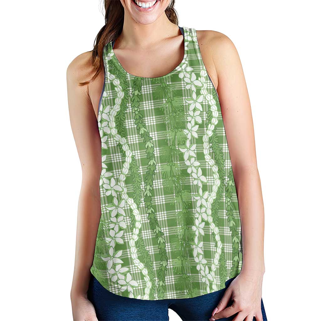 Hawaiian Ohia Lehua Lei Women Racerback Tank Plaid Palaka Omaomao Pattern - Polynesian Pride