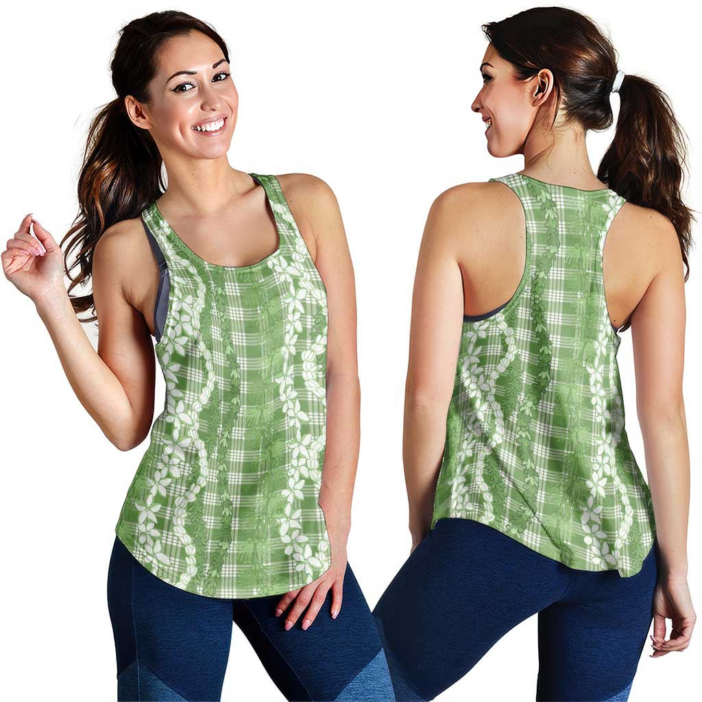 Hawaiian Ohia Lehua Lei Women Racerback Tank Plaid Palaka Omaomao Pattern - Polynesian Pride