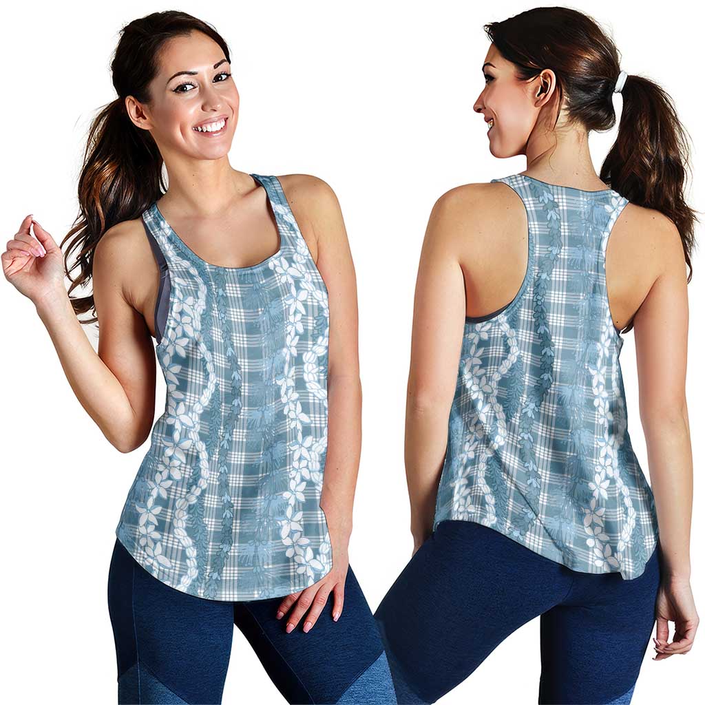 Hawaiian Ohia Lehua Lei Women Racerback Tank Plaid Palaka Uliuli Omaomao Pattern - Polynesian Pride