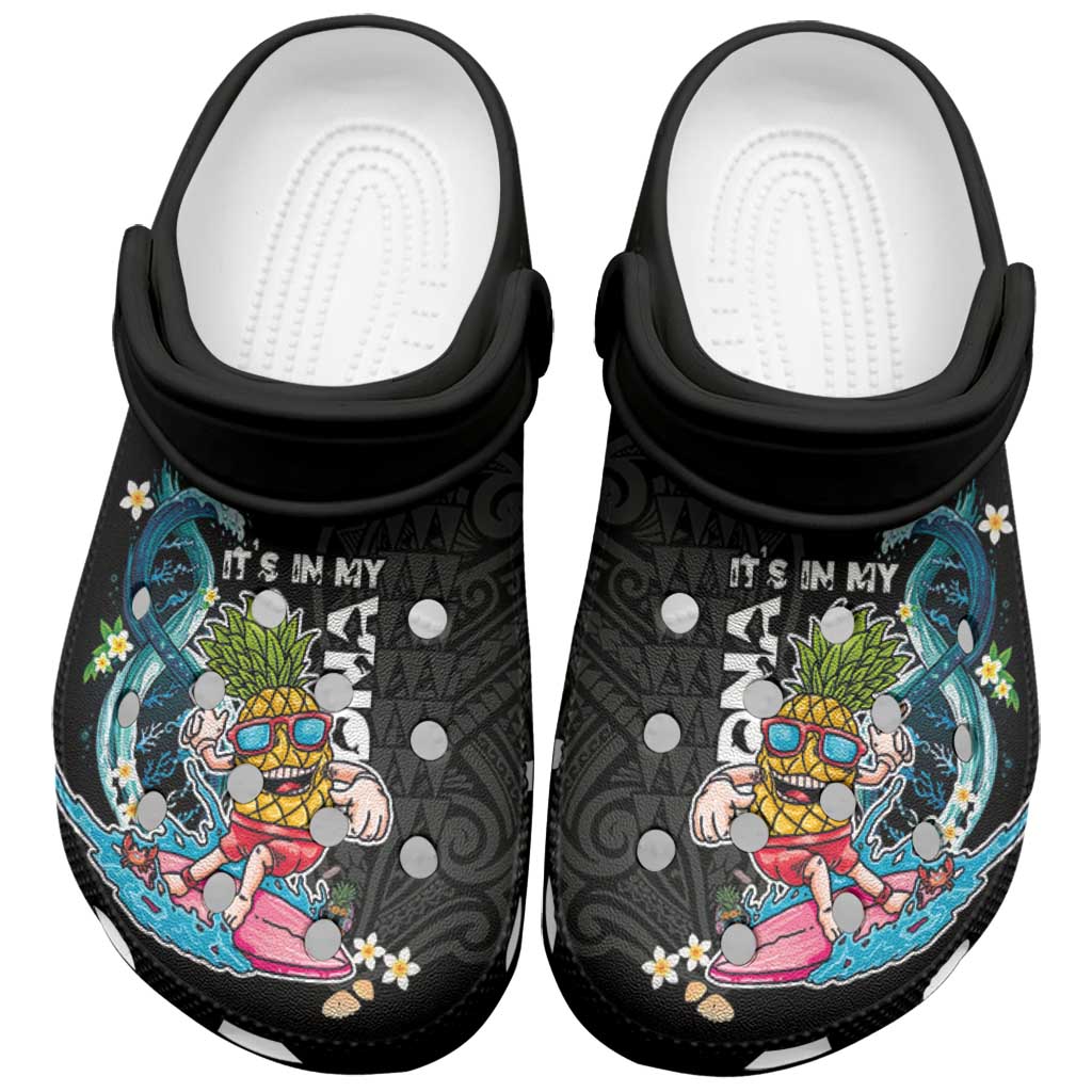 Hawaiian Pineapple Surfing Clogs Shoes It's in My DNA - Kakau and Polynesian Pattern LT03 Black - Polynesian Pride