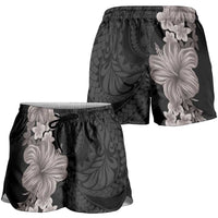 Hawaiian Plumeria and Hibiscus Shorts for Women Grayscale Mode LT03 - Polynesian Pride