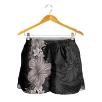 Hawaiian Plumeria and Hibiscus Shorts for Women Grayscale Mode LT03 - Polynesian Pride