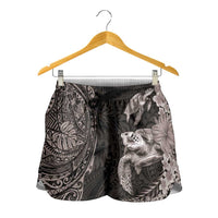 Hawaiian Plumeria and Hibiscus with Turtles Shorts for Women Polynesian Art Grayscale LT03 - Polynesian Pride