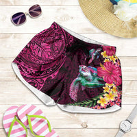 Hawaiian Plumeria and Hibiscus with Turtles Shorts for Women Polynesian Art Red Color LT03 Red - Polynesian Pride