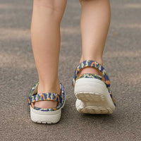 Hawaiian Plumeria Lei Clogs Shoes Kakau Motifs and Palaka Half Style Blue Color LT03