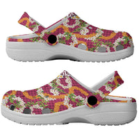 Hawaiian Plumeria Lei Clogs Shoes Kakau Motifs and Palaka Half Style Pink Color LT03 - Polynesian Pride