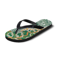 Hawaiian Plumeria Lei Flip Flops Kakau Motifs and Palaka Half Style Green Color LT03 - Polynesian Pride