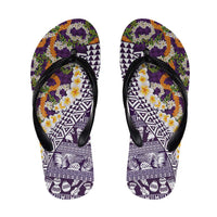 Hawaiian Plumeria Lei Flip Flops Kakau Motifs and Palaka Half Style Purple Color LT03 Purple - Polynesian Pride