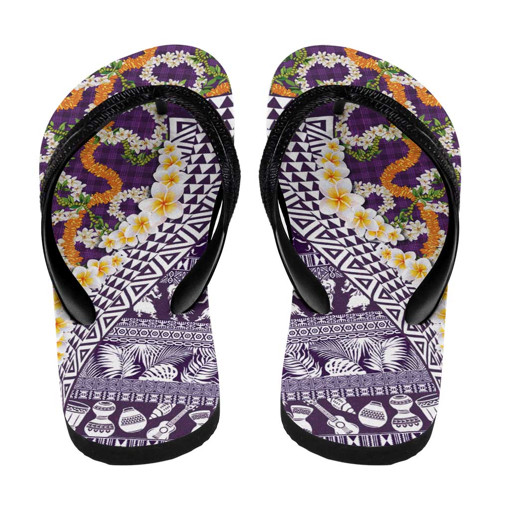 Hawaiian Plumeria Lei Flip Flops Kakau Motifs and Palaka Half Style Purple Color LT03 - Polynesian Pride