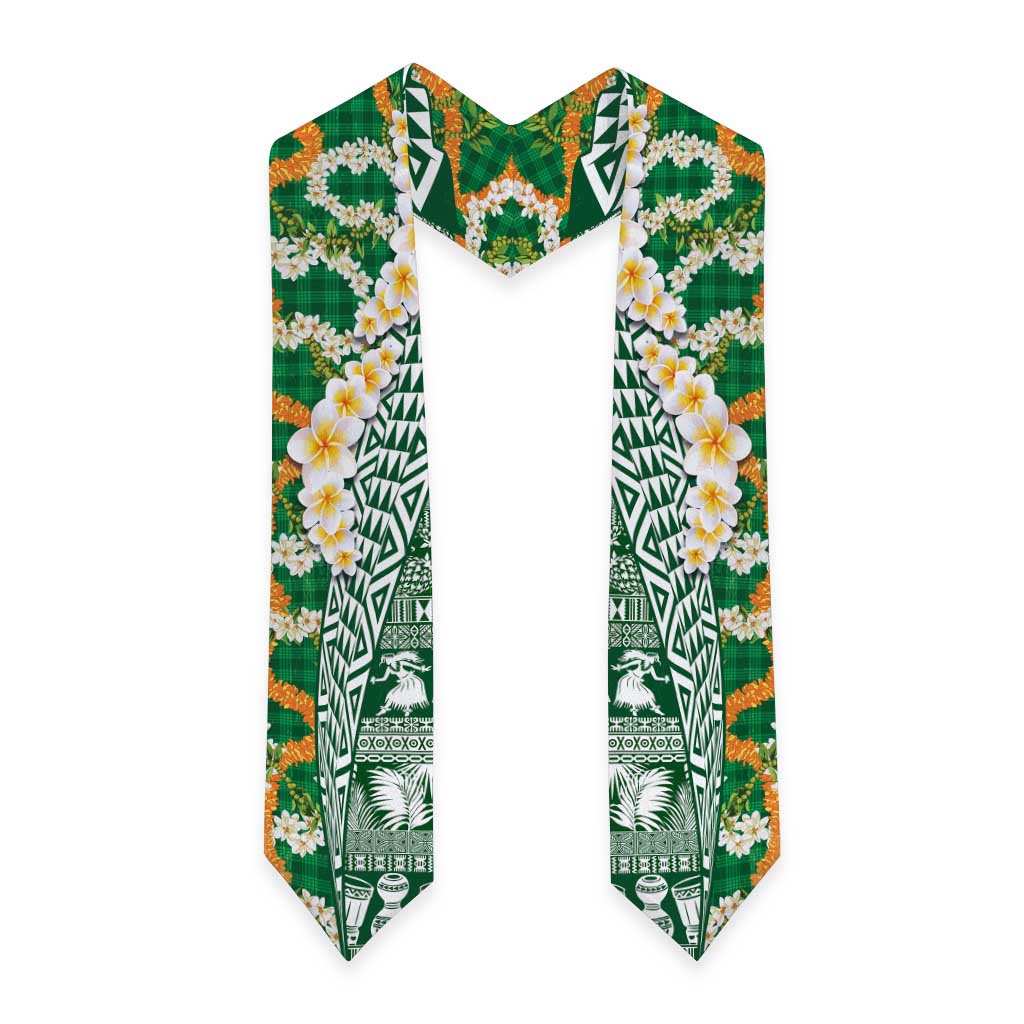 Hawaiian Plumeria Lei Graduation Stole Kakau Motifs and Palaka Half Style Green Color LT03 - Polynesian Pride