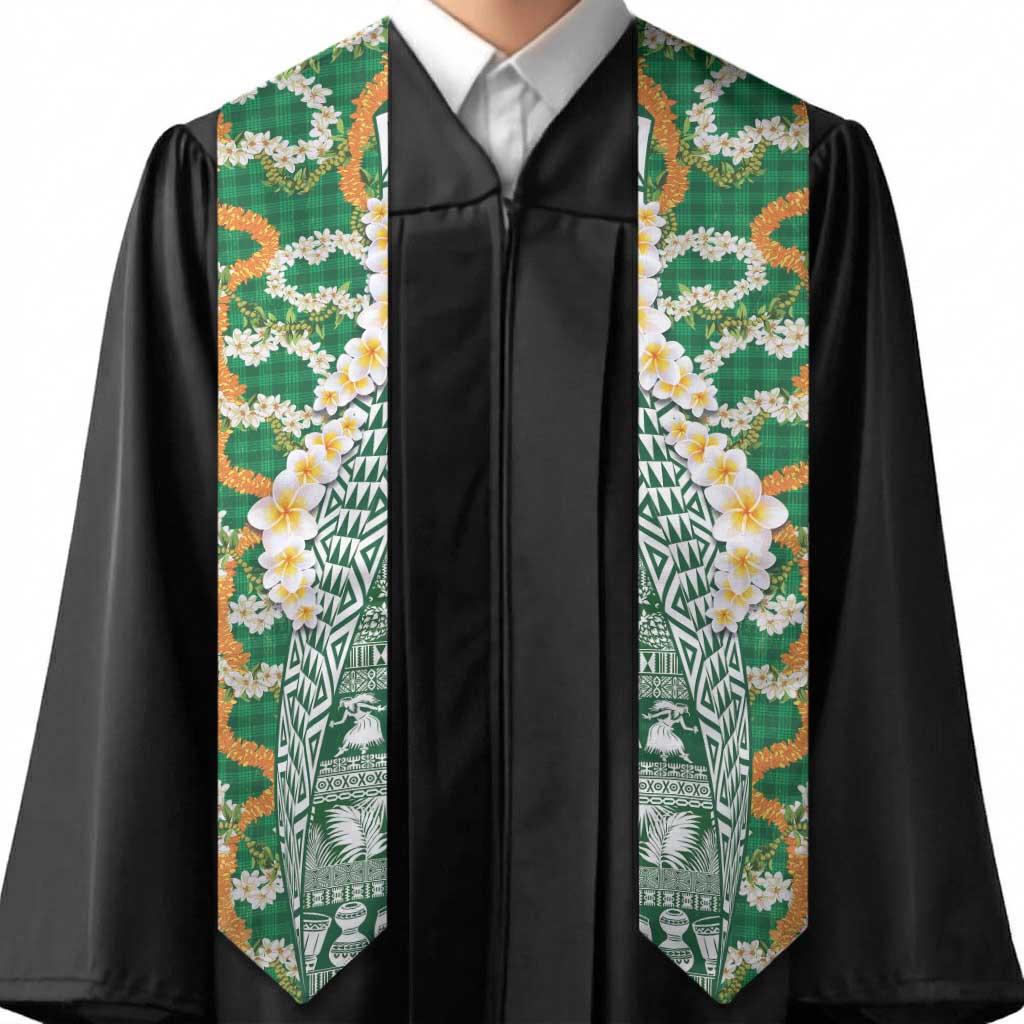 Hawaiian Plumeria Lei Graduation Stole Kakau Motifs and Palaka Half Style Green Color LT03 - Polynesian Pride