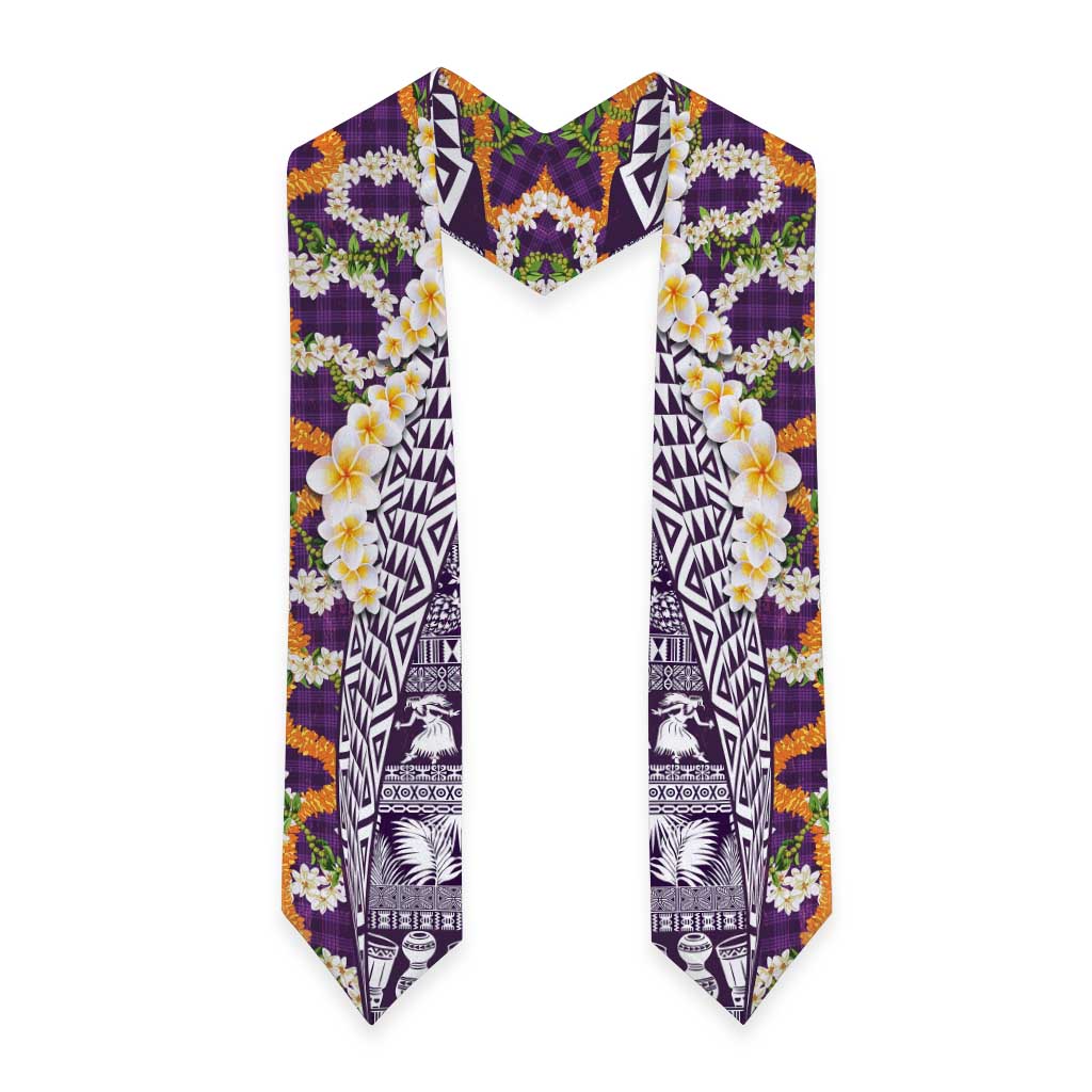Hawaiian Plumeria Lei Graduation Stole Kakau Motifs and Palaka Half Style Purple Color LT03 - Polynesian Pride