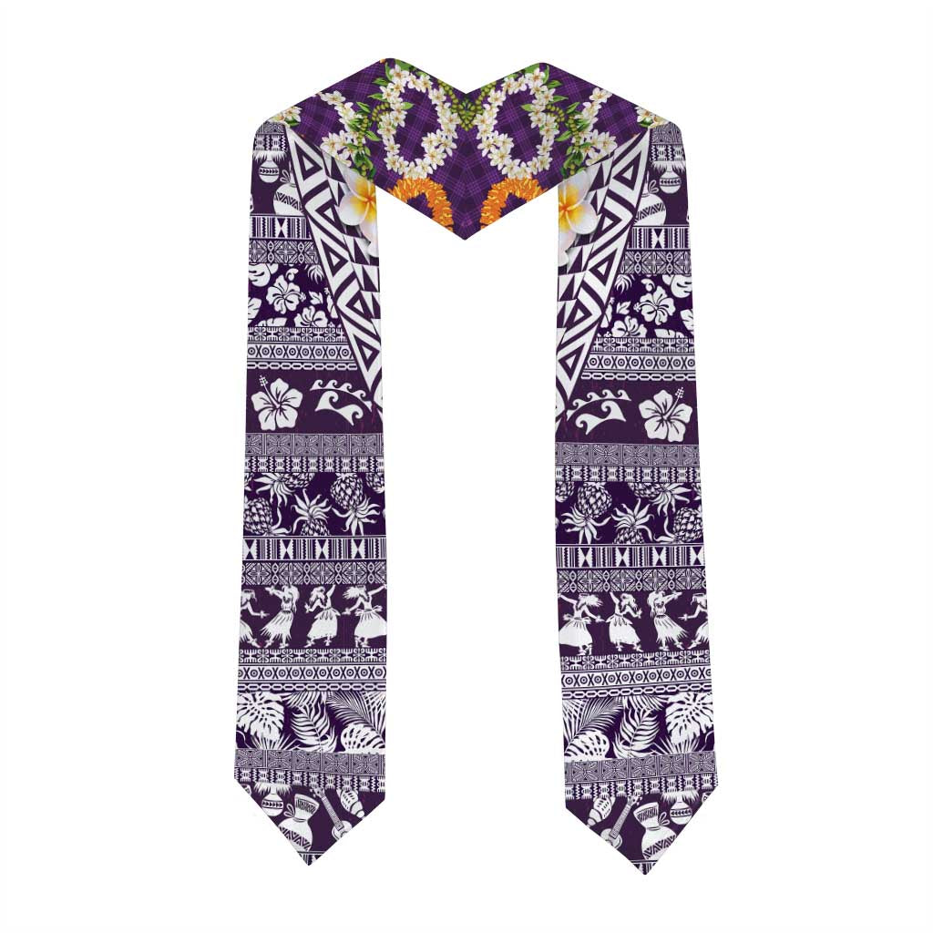 Hawaiian Plumeria Lei Graduation Stole Kakau Motifs and Palaka Half Style Purple Color LT03 - Polynesian Pride