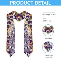 Hawaiian Plumeria Lei Graduation Stole Kakau Motifs and Palaka Half Style Purple Color LT03 - Polynesian Pride