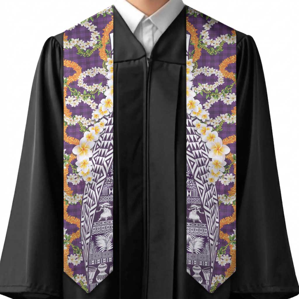 Hawaiian Plumeria Lei Graduation Stole Kakau Motifs and Palaka Half Style Purple Color LT03 - Polynesian Pride