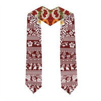 Hawaiian Plumeria Lei Graduation Stole Kakau Motifs and Palaka Half Style Red Color