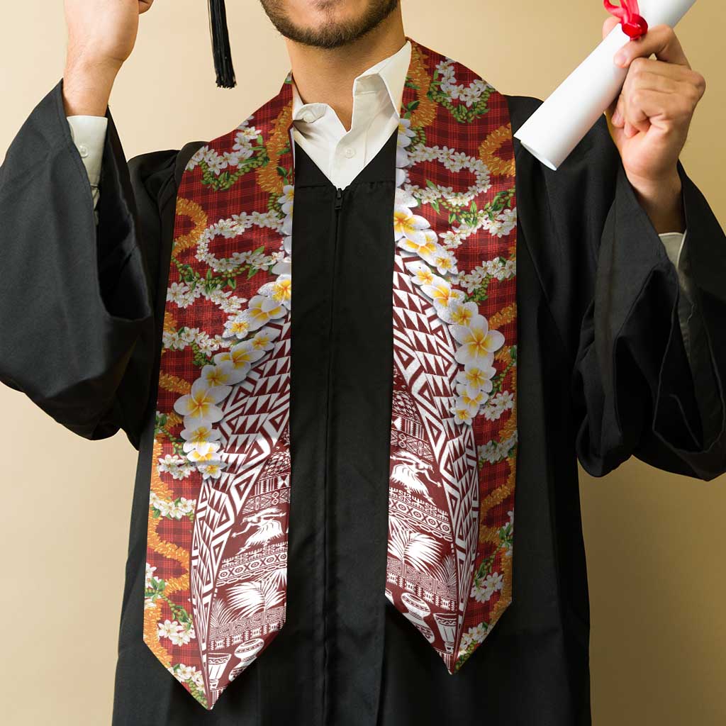 Hawaiian Plumeria Lei Graduation Stole Kakau Motifs and Palaka Half Style Red Color
