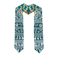 Hawaiian Plumeria Lei Graduation Stole Kakau Motifs and Palaka Half Style Turquoise Color LT03 - Polynesian Pride