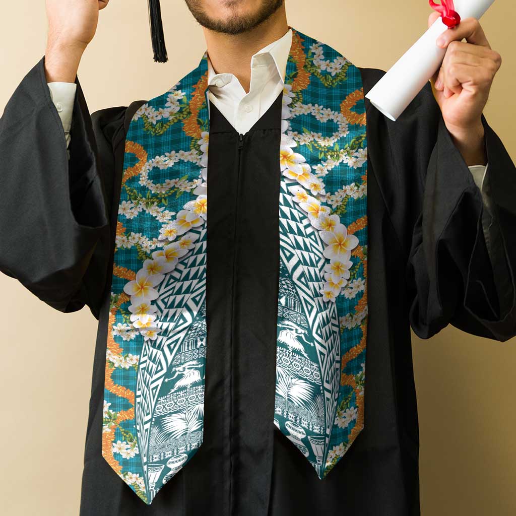 Hawaiian Plumeria Lei Graduation Stole Kakau Motifs and Palaka Half Style Turquoise Color LT03 - Polynesian Pride