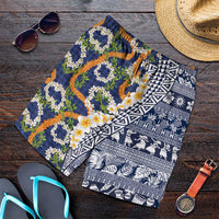 Hawaiian Plumeria Lei Shorts for Men Kakau Motifs and Palaka Half Style Blue Color LT03 Blue - Polynesian Pride