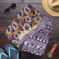 Hawaiian Plumeria Lei Shorts for Men Kakau Motifs and Palaka Half Style Purple Color LT03 Purple - Polynesian Pride