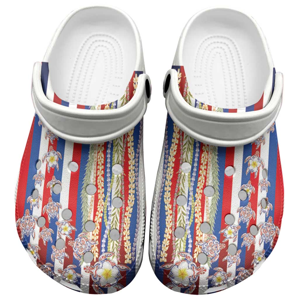 Hawaiian Polynesian Tribal Turtles Clogs Shoes with Lei and Flag Style