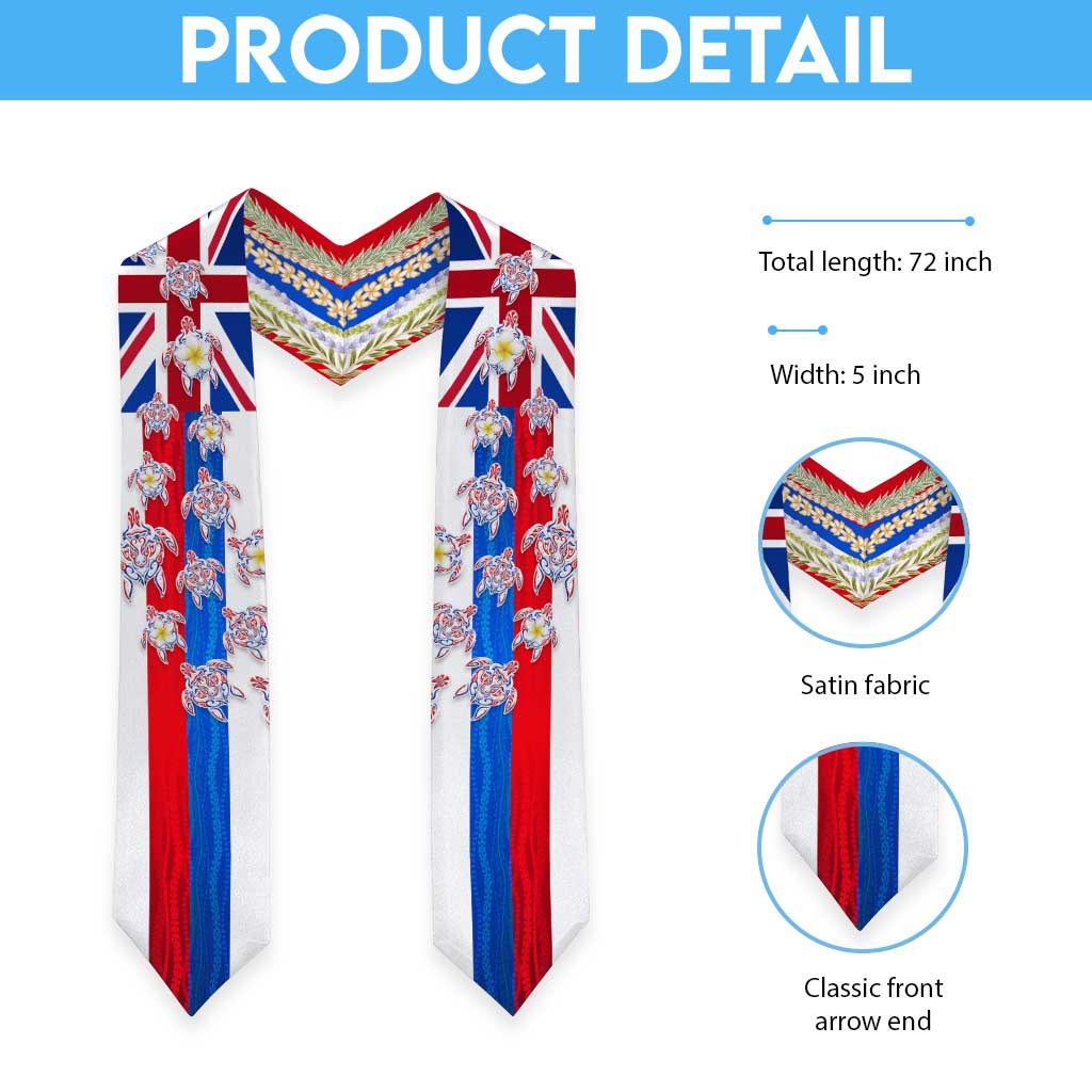 Hawaiian Polynesian Tribal Turtles Graduation Stole with Lei and Flag Style