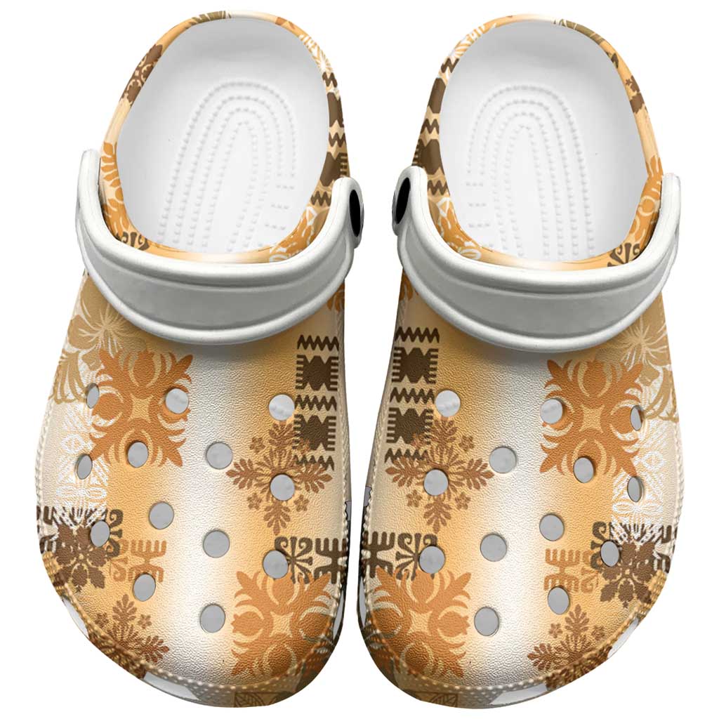 Hawaiian Quilt Clogs Shoes Vintage Pattern Brown - Polynesian Pride