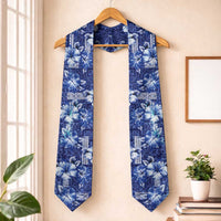 Hawaiian Quilt Pattern Graduation Stole Hibiscus and Tribal Element Vintage Blue Vibe