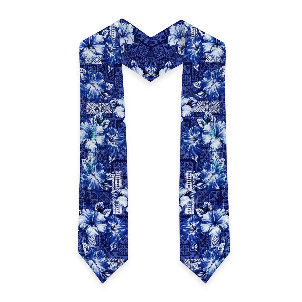Hawaiian Quilt Pattern Graduation Stole Hibiscus and Tribal Element Vintage Blue Vibe