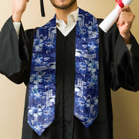 Hawaiian Quilt Pattern Graduation Stole Hibiscus and Tribal Element Vintage Blue Vibe