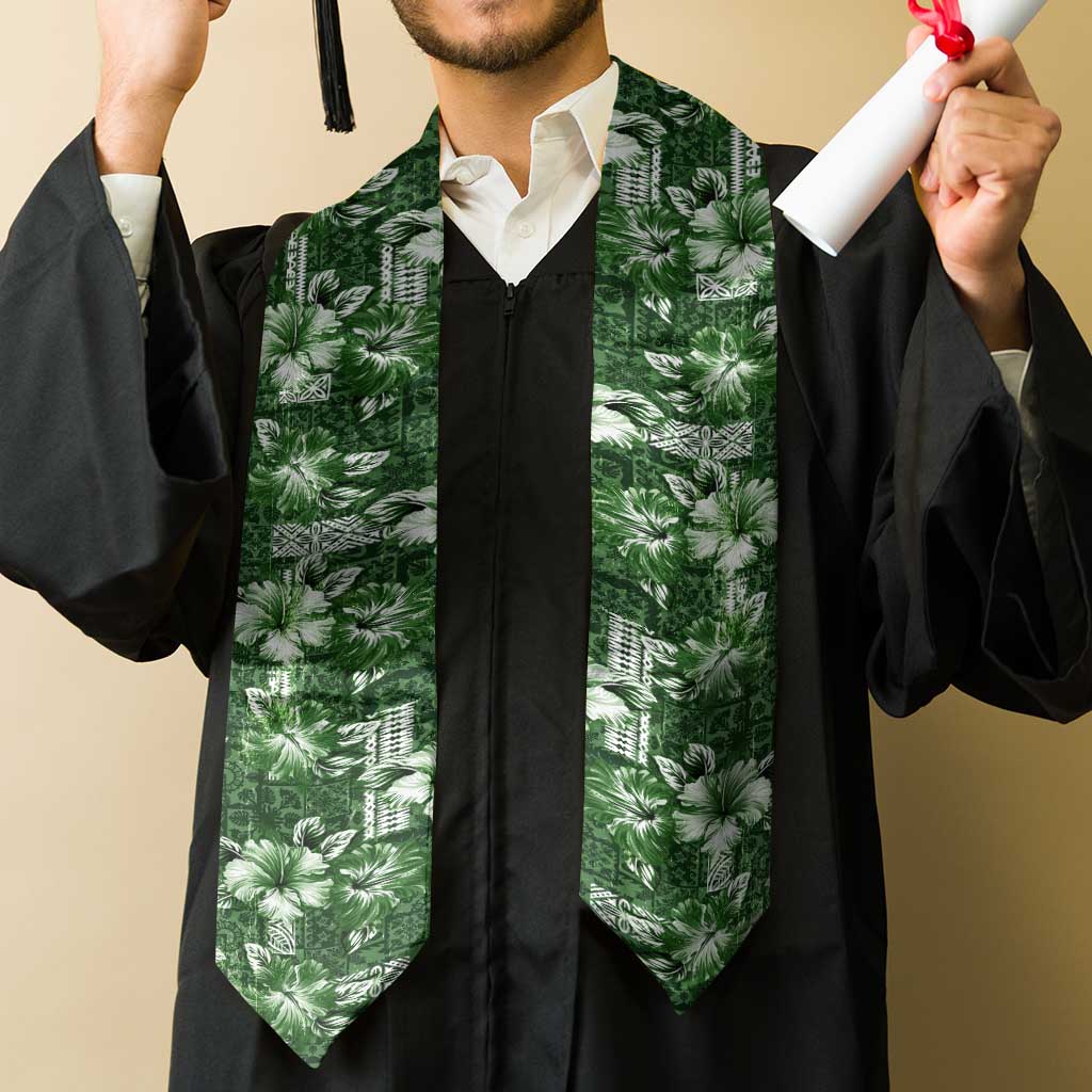Hawaiian Quilt Pattern Graduation Stole Hibiscus and Tribal Element Vintage Green Vibe