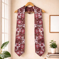 Hawaiian Quilt Pattern Graduation Stole Hibiscus and Tribal Element Vintage Red Vibe