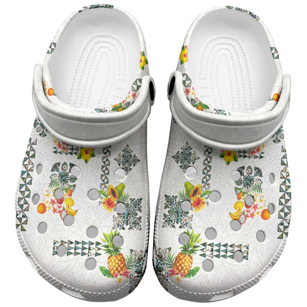 Hawaiian Quilts Clogs Shoes Tropical Fruits and Plants LT03 White - Polynesian Pride