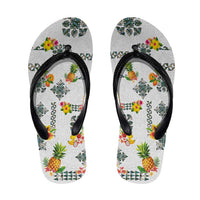 Hawaiian Quilts Flip Flops Tropical Fruits and Plants LT03 White - Polynesian Pride