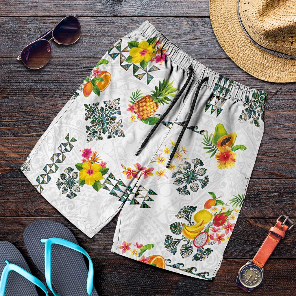 Hawaiian Quilts Shorts for Men Tropical Fruits and Plants LT03 White - Polynesian Pride