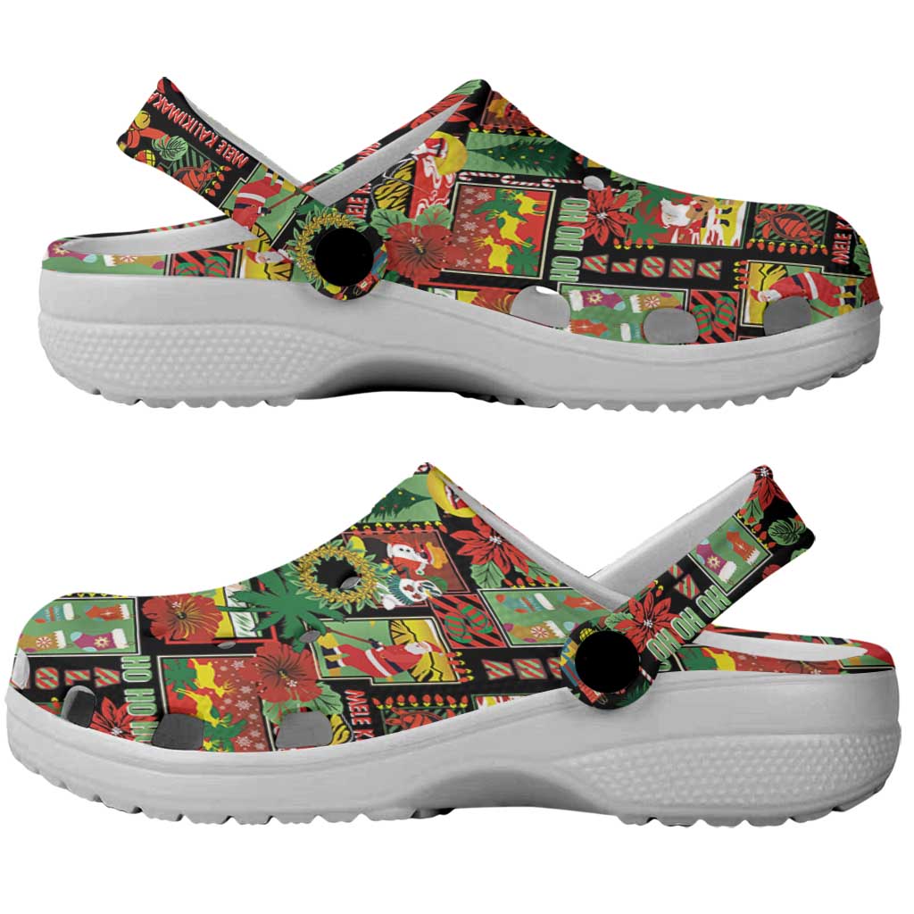 Hawaiian Santa Christmas Pattern Clogs Shoes Black Version - Polynesian Pride