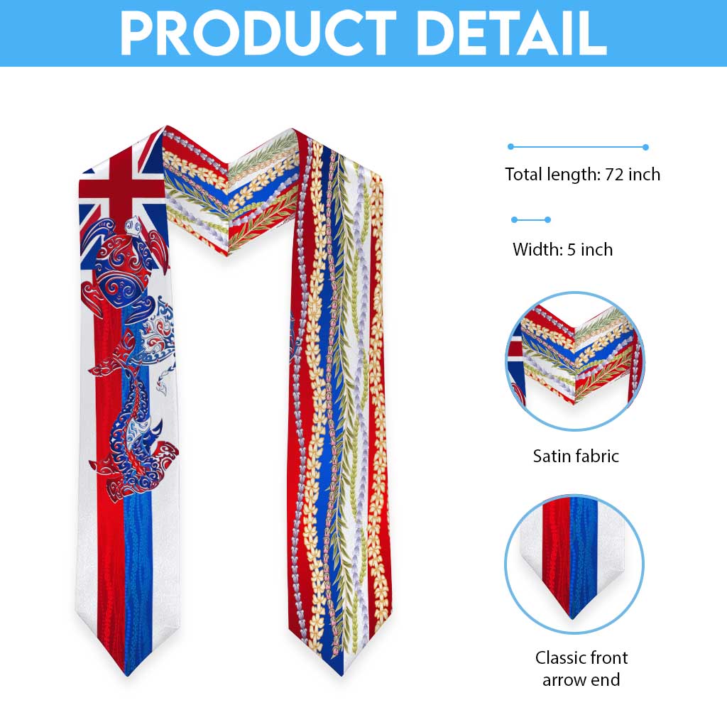 Hawaiian Sea Animals Graduation Stole with Lei and Flag Style