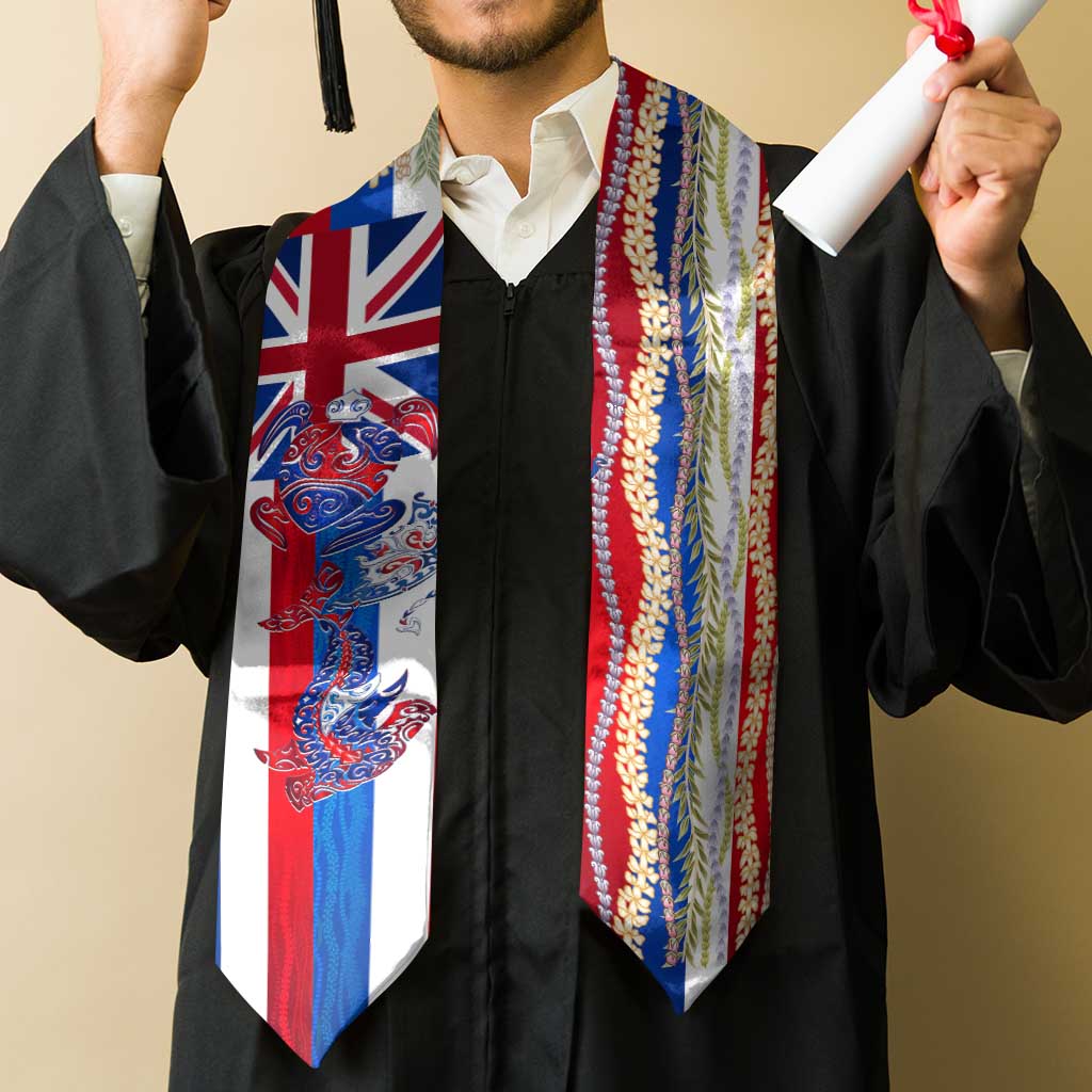 Hawaiian Sea Animals Graduation Stole with Lei and Flag Style
